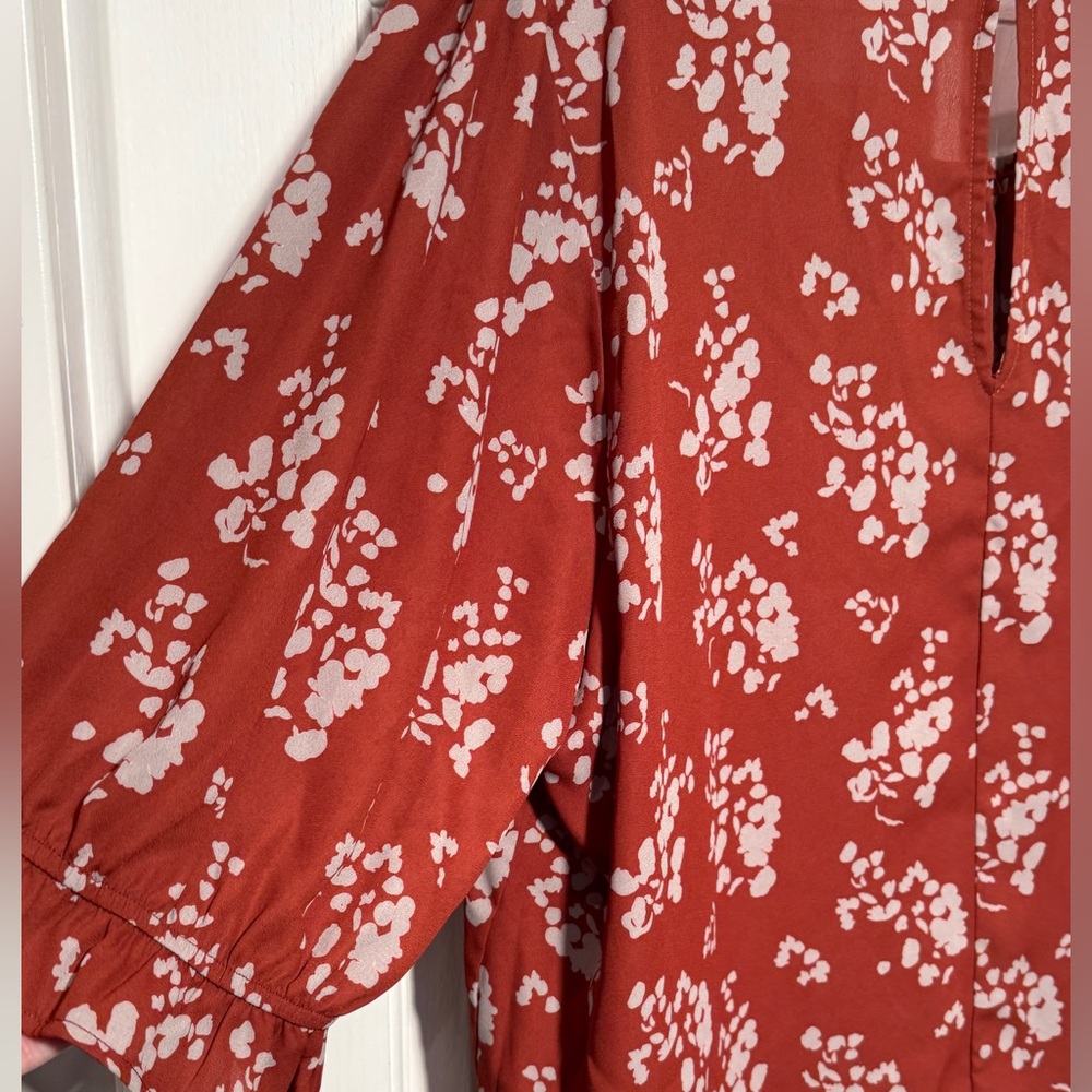 Tua Plus 3XL Rust Floral Blouse Scoop Neck Flowy Boho Plus Size Top - Picture 9 of 14